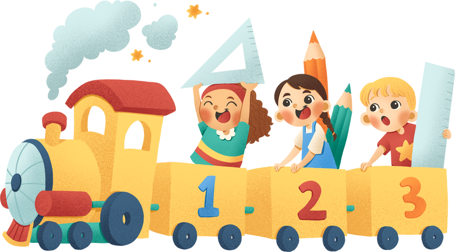 Kids on Math Numbers Train Illustration